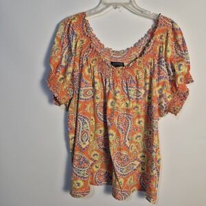 Lauren Ralph Lauren 3X Paisley Peasant Smocked Neck Boho Cottagecore Flowy...